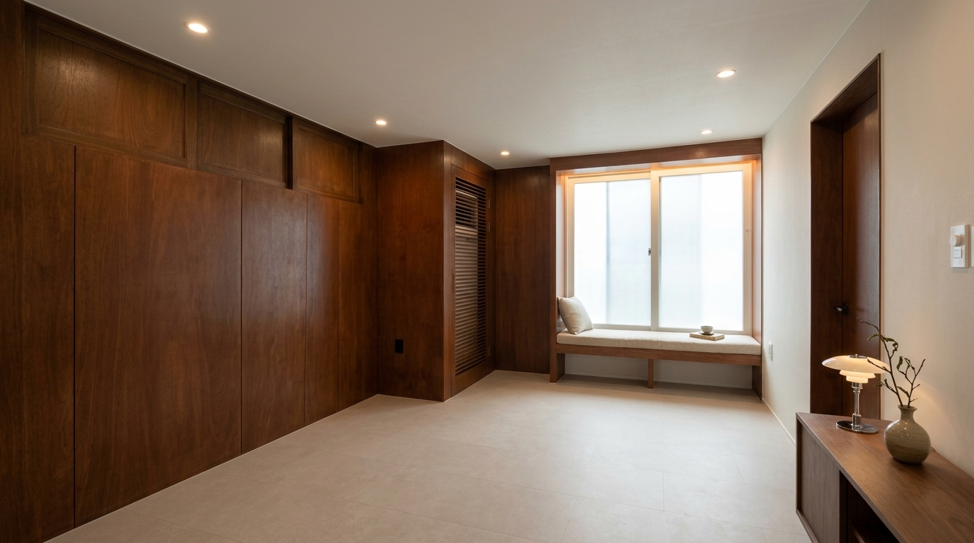 Rose Modernize Hapjeong Modern Walnut Interior and Window Bench
